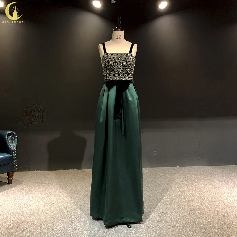 2385 Prispôsobené Rýn tmavo zelené velevské korálky satén rúž de soirée femme Vestidos de noche Abendkleider večerné šaty dlhé šaty