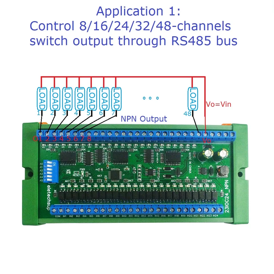 23Iod32 32ch NPN/PNP Opticky izolovaný vstup a 300MA NPN SAIS Stav RELE Výstup RS485 MODBUS RTU PLC IO Rozširujúca doska