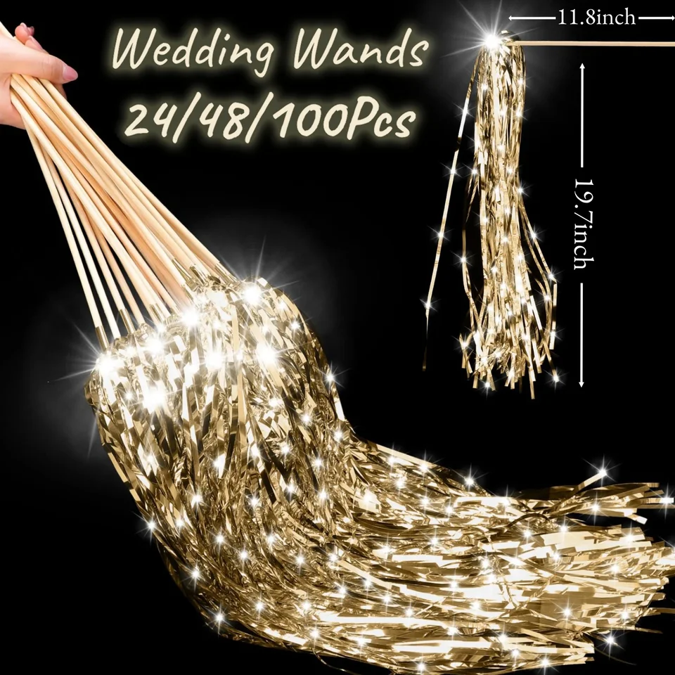 24-150ks osvetlené svadobné prútiky LED LED TINSEL Svadobné prútiky Light Up Svadobné streamery na svadbu vysielajú výstupy Party laskavosti