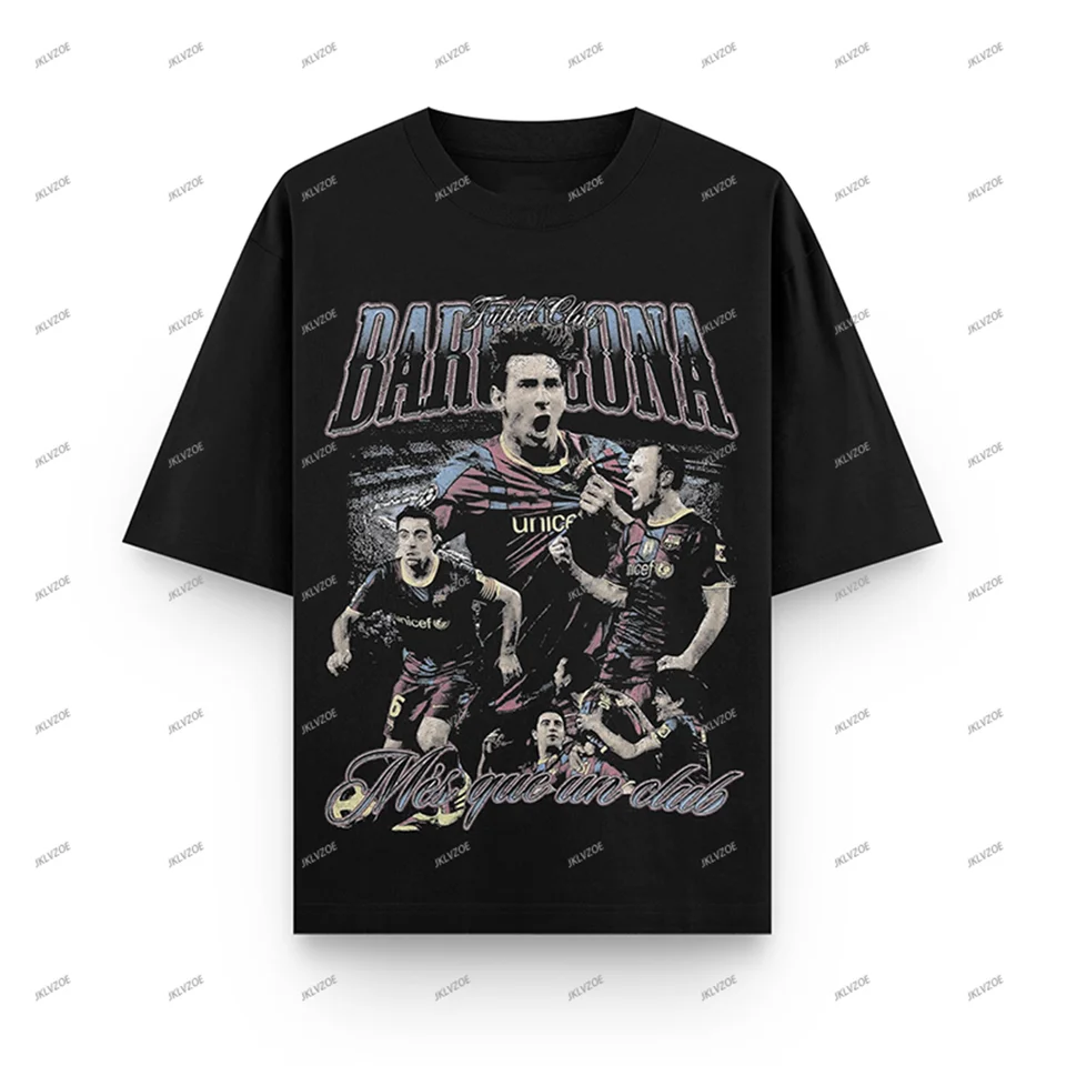 24/25 Nový príchod Messi nadmerné španielske futbalové tričko 100% bavlna Dospelý/detský voľný čas Unisex Tees Značka Čierny krátky rukáv