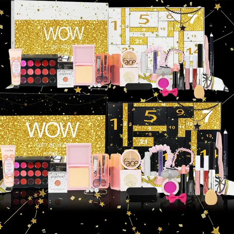 24 dní vianočných odpočítavacích kalendárov kalendár 24ks dievčenský make -up set všetko v jednom make -up súpravy očnéhow ripstick Lip Gloss Foundation Foundation