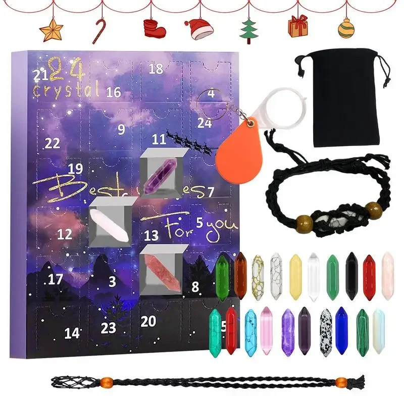 24 -dňové kryštály vianočný adventný kalendár darčeková skrinka Prírodné drahokamové minerály kameň rock kolekcia vianočné odpočítavanie darček