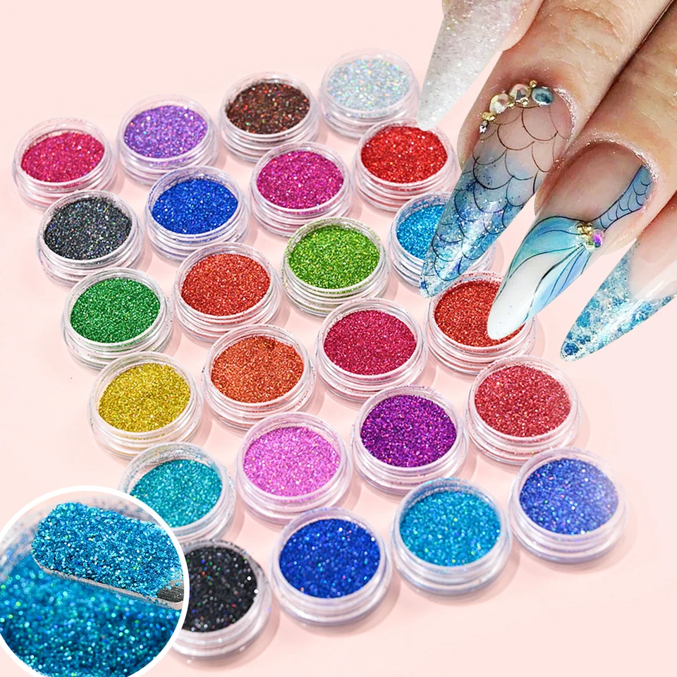 24-farebné/nastavené laserové nechty Art Glitter Prášok