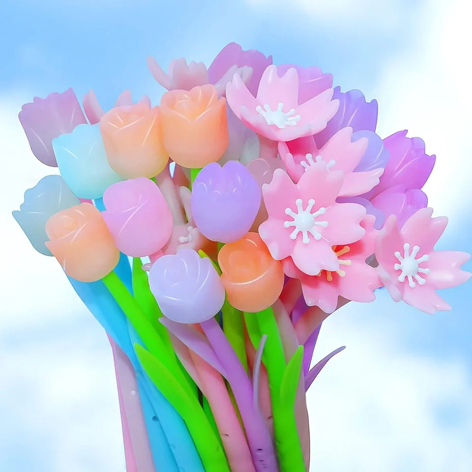 24 ks Veľkoobchod Tulip Rose Sakura Color Zmena kvetov gélové perá na jarné matke Deň učiteľov Darčeky