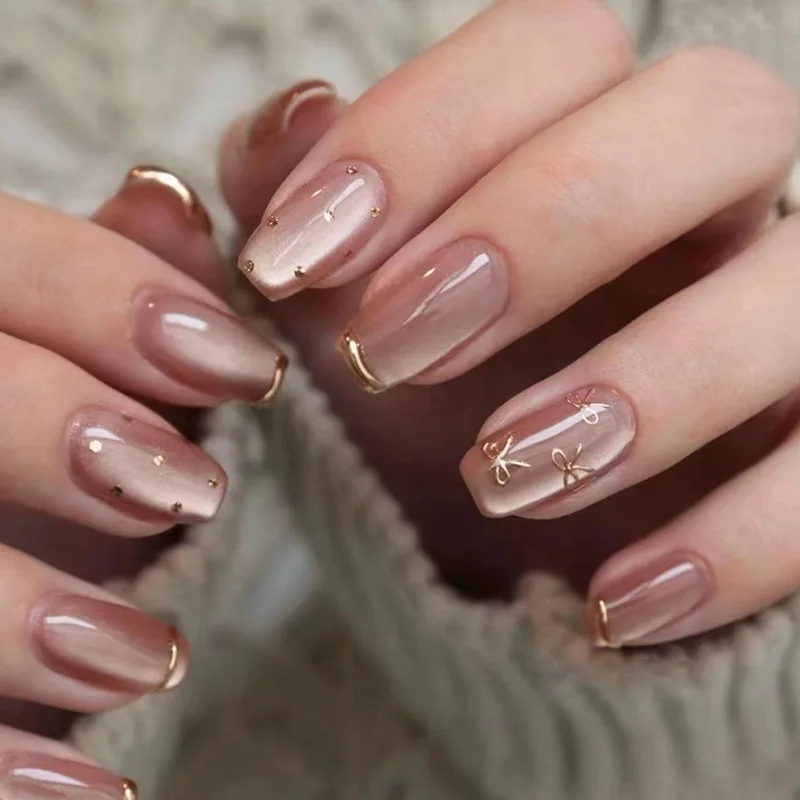 24 kusov Cat Eye Nail Art, nosenie nechtového umenia, francúzske umenie na nechty, 1 kus želé lepidla, 1 súbor nechtov