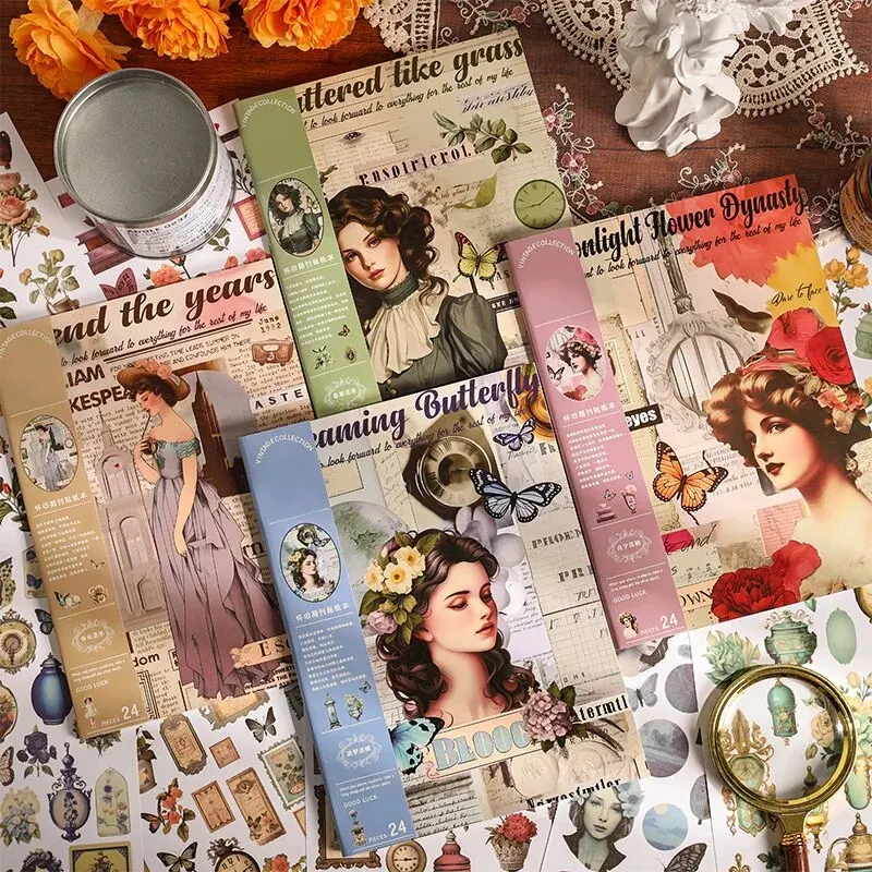 24 listov/kniha Retro nálepka Kniha Nostalgic Journal Series Washi Paper Adhessive Dekoratívne DIY Príručky Materiál