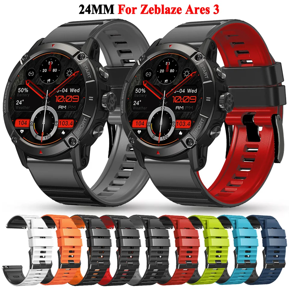 24 mm popruh pre Zeblaze Ares 3 Silikónový náhradný náramok s náramkom Zeblaze Ares Smart Watch Band Correa Accessories