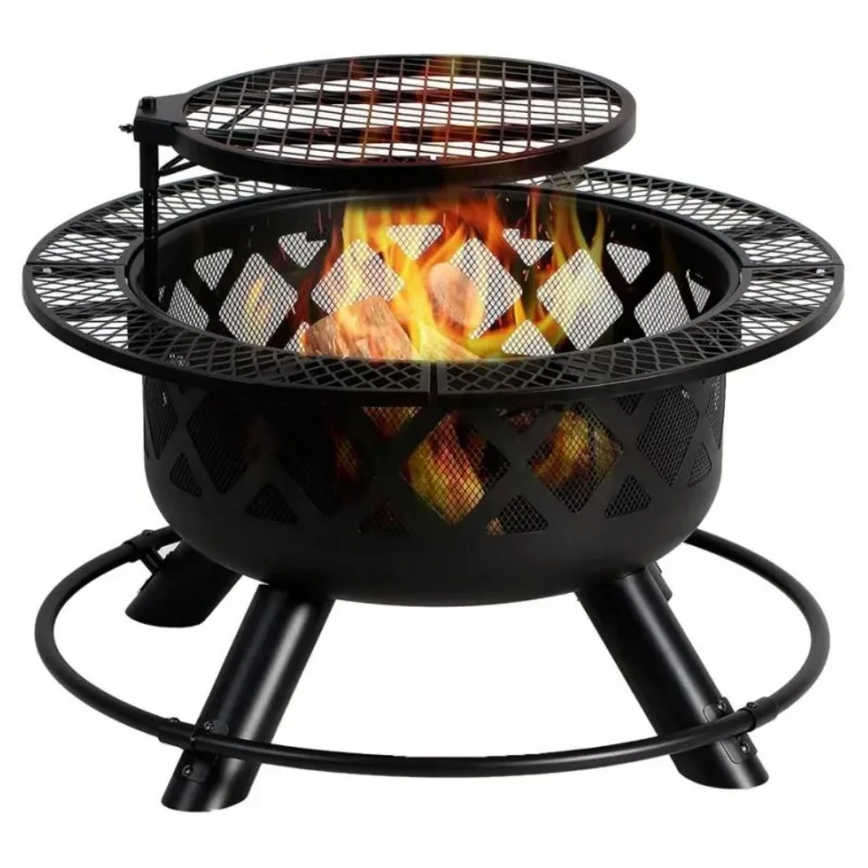 24 '' Oceľové drevené ohnisko s odnímateľným 360 stupňovým otočným varením grilom a skladateľným stojanom na guľatinu pre záhradné terasy