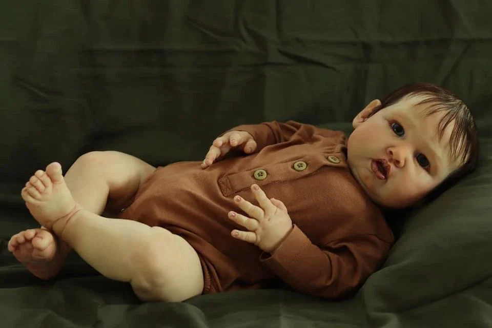 24 -palcová modrá Sparrow látková telesná novorodenecká znovuzrodenie batoľa batoľa Doll Doll Lifeld Soft Touch 3D pokožka