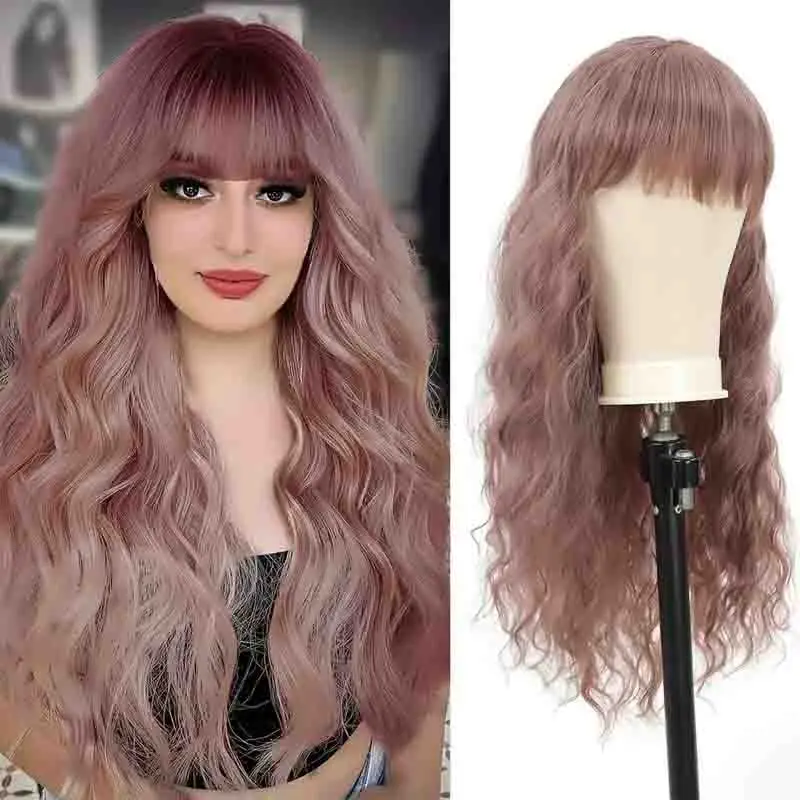 24 -palcová syntetická parochňa dlhá kučeravá vlnitá parochňa s treskami Ženy Denne Cosplay Party Tepelné vlasy