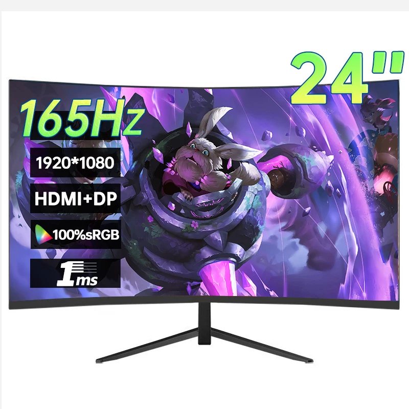 24 -palcový FHD 165Hz Desktop Monitor 1920*1080 100%SRGB 1MS Freesync Gaming Display IPS VA zakrivená priama obrazovka HDMI/DP