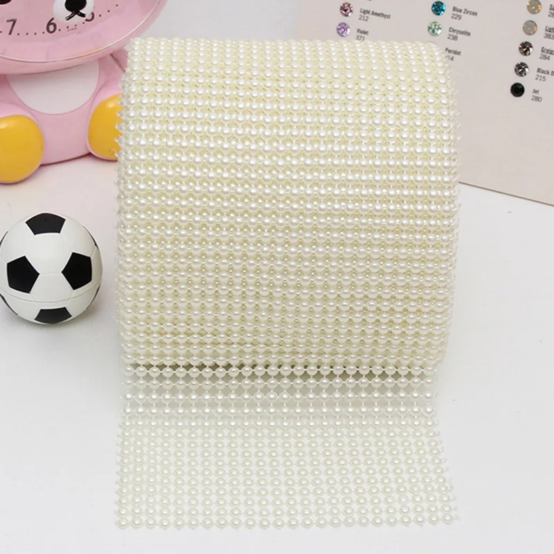 24 riadkov 4 mm perlové mriežkové zábal Ribbon Roll Roll Acryl Pearl Tress pre svadobnú večierok Váza svadobná sprcha dekorácie DIY Craft
