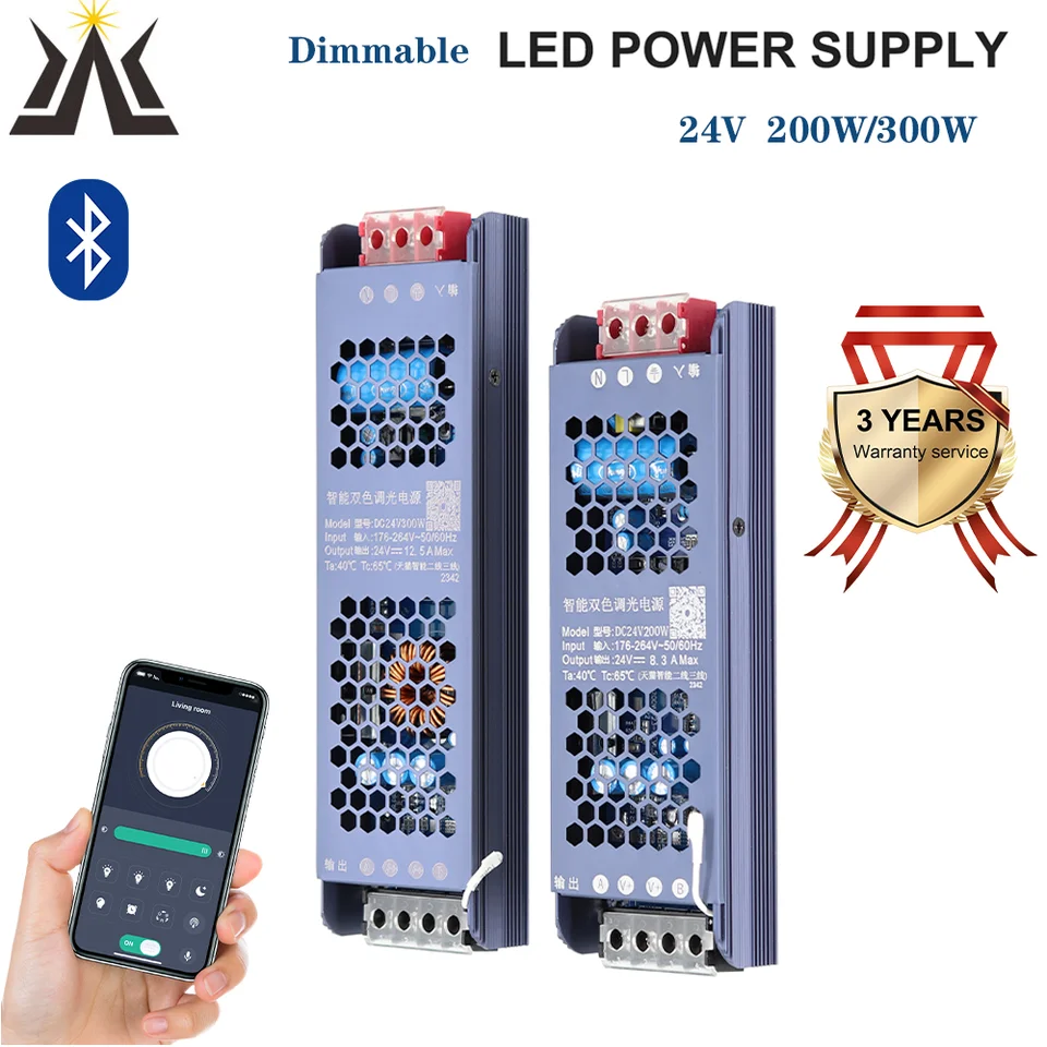 24 V stmievateľný napájací zdroj LED 200 W 300W pre CCT s jedným farebným pásom LED Svetlo Bluetooth App Control LED transformátor 220V až 24 V