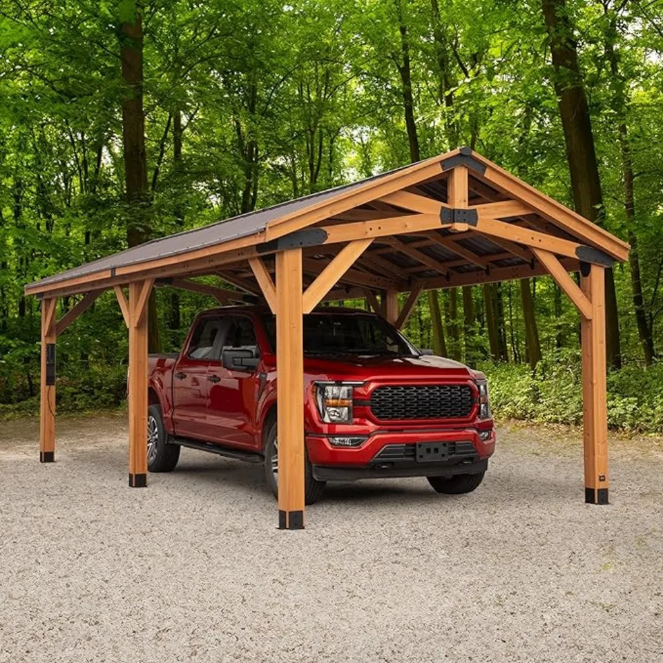 24 'x 12' Cedar Wood Outdoor Altážový pavilón s galvanizovanou oceľovou strechou s galvanovanou oceľou, opotrebovanie snehu, odolnosť proti vetru, tieňová záhrada