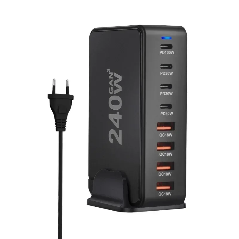 240 W Desktop Gan Charger 8-Port USB Typ C PD Rýchly poplatok 3.0 USB Typ C Rýchly mobilný mobilný mobilný telefón USB