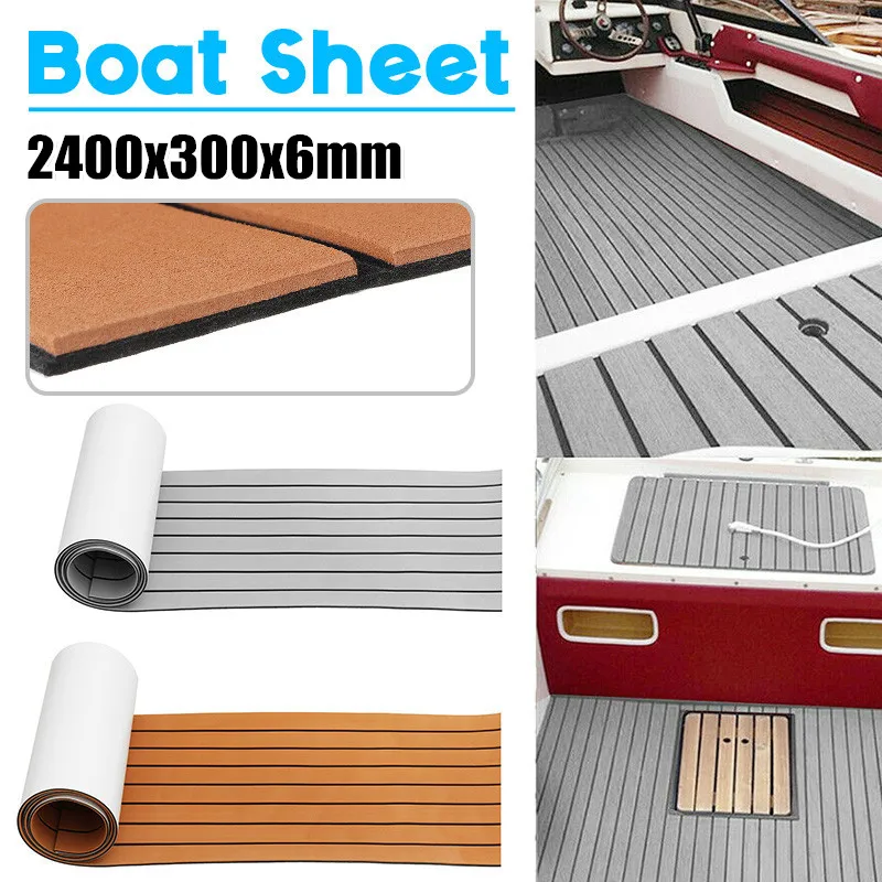 2400x300x6mm Self-spadne Eva Foam Boat Marine Podlahové faux teakové palubné plošina pruhovaná jachta s jachtami 3 štýly teak hnedá šedá