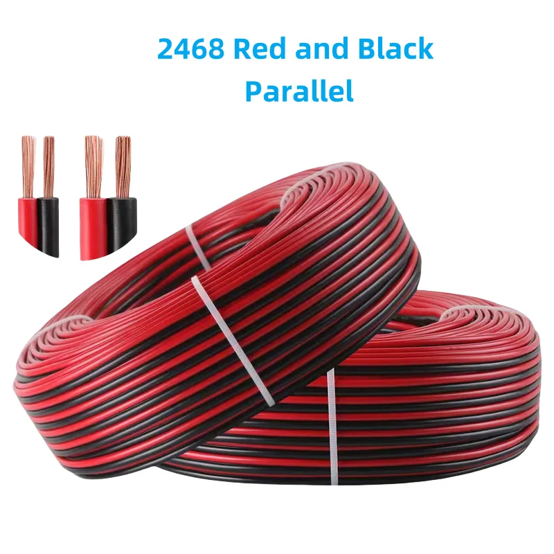 2468 2-PINS Elektrický drôt pocínovaný medený izolovaný kábel PVC predlžovacia LED pásma 30.20.26/24/22/20/18/16 GREAT AWG 5M/10M/20M/20M