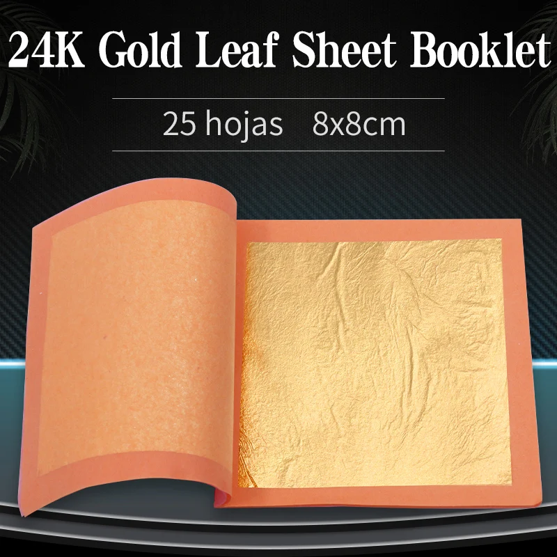 24k skutočné zlaté listy list 25ks/brožúra 8cm Gilding Foil for Art Crafts Decoration Painting Buddha socha zlacená