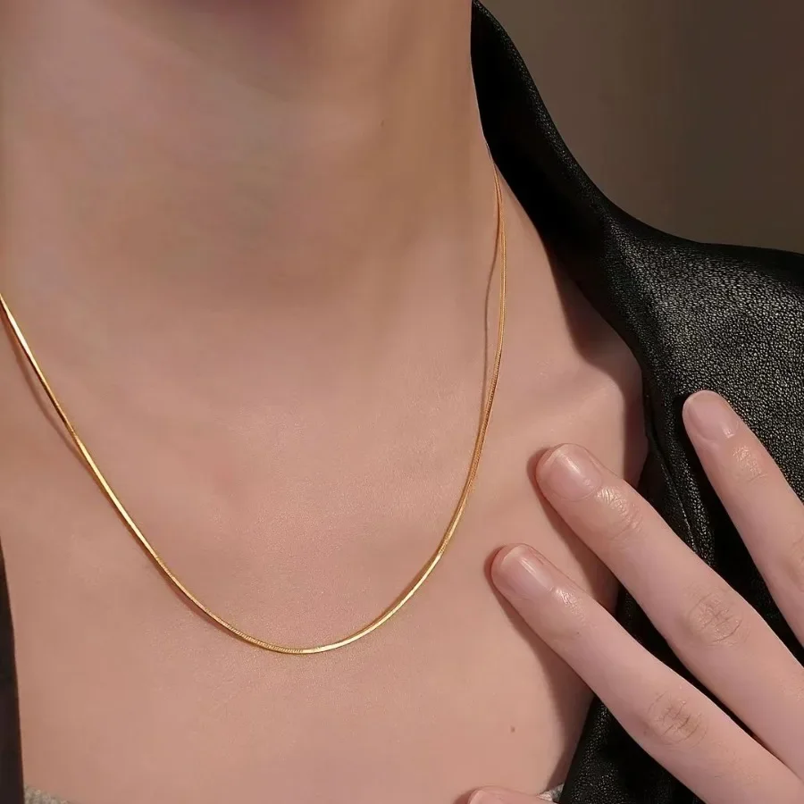 24k žlté zlato 9999 Real Gold Snake Bone Reťaz náhrdelník jednoduchý reťazec kosti