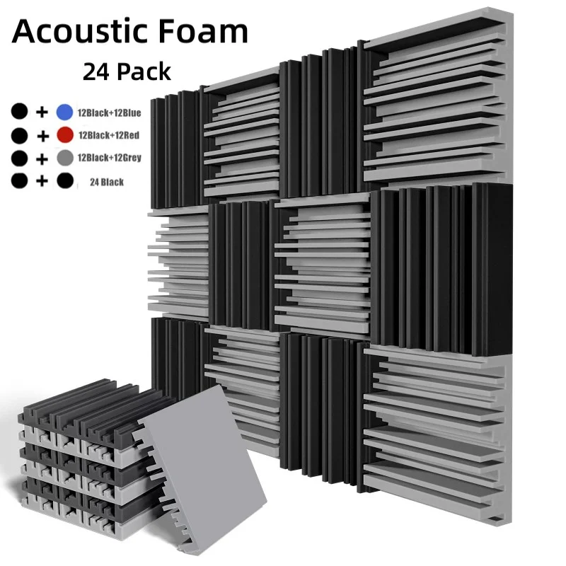 24ks 25x25x5cm Štúdio Akustická pena absorbujúca hluk Izolácia Izolácia pena zvukovú korekciu Ošetrenie Panely 12black 12grey