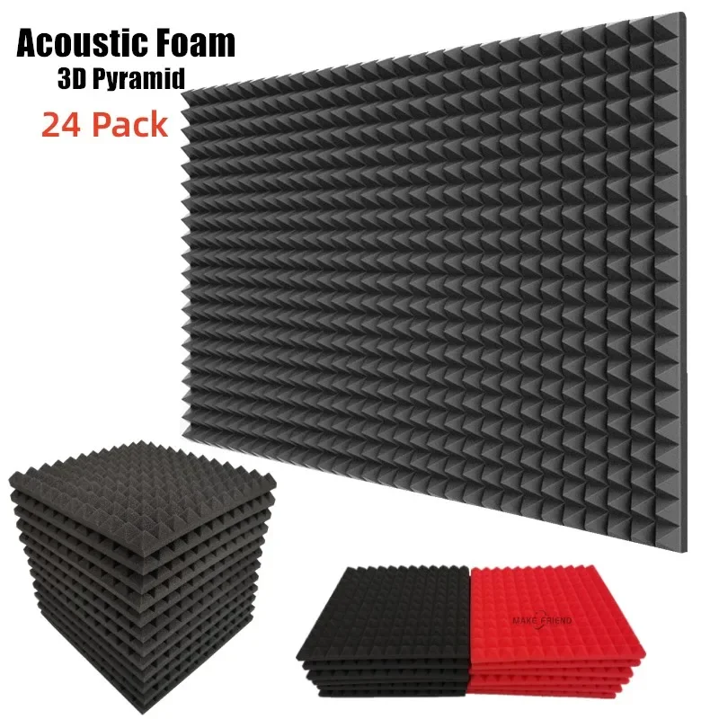 24ks 300x300x25mm Štúdio Akustická pena zvukovoo vsukujúca špongia Pyramídová izolácia šumov