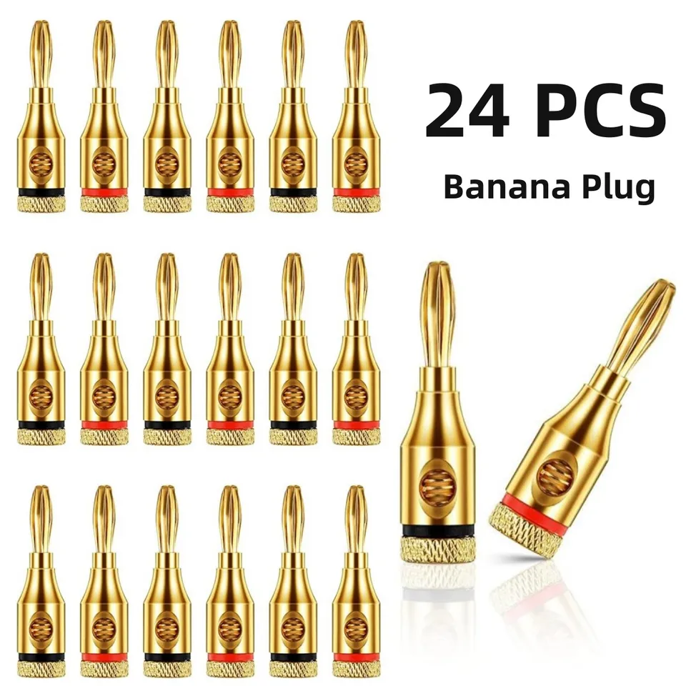 24ks 4 mm 24k Zlateného hudobného káblového drôtu Banánový zátk Audio reproduktor konektor Pledel Hudobný reproduktor káblový drôt konektor PIN