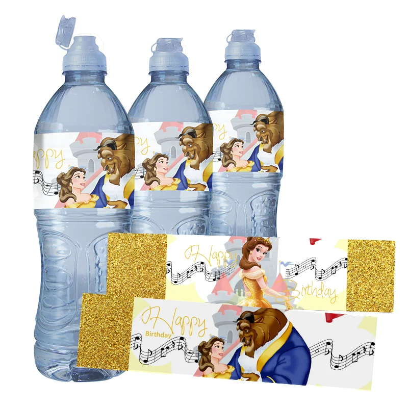 24ks krása a šelma na fľašu s vodou šampanské štítky Candy Wrapper Stickers pre bábätká narodeninová oslava svadobné dekorácie