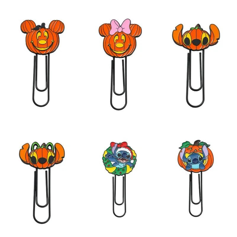 24ks/lot Hallowmas Disney Pumpkin Stitch Mouse Botermise pre knihu Kovové spojivo Klipy papierový klip klipár