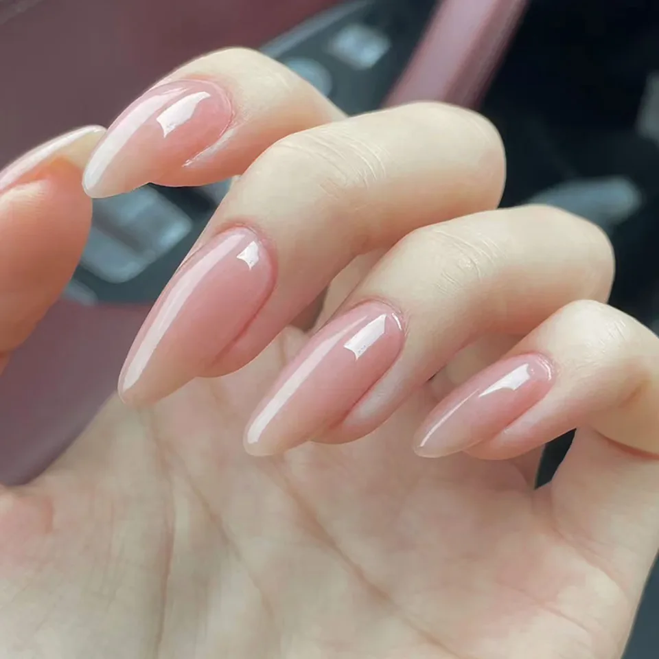 24ks/set nahé falošné nechty dlhé francúzske mandľové rakva Tips Pink Grey Brown Fall Decotion Ozdob