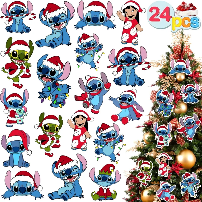 24ks/set New Disney Stitch Vianočné ozdoby anime karikatúra vianočné stromče