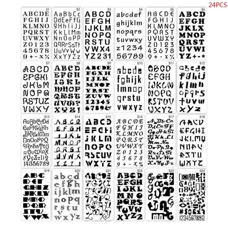 24ks/set písmen kreslenie šablóny šablón maľba Embosing Scrapbook
