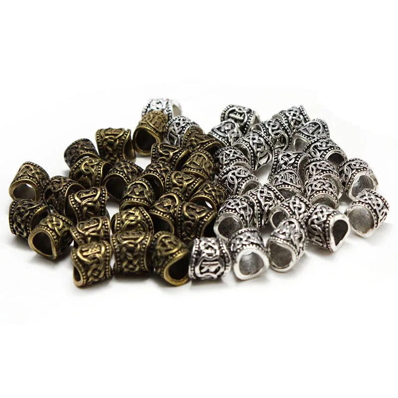 24ks/set Viking Runnes Prály na šperky výroby vlasov na vlasy brada brady korálky kovové kovové dierky Veľké diery nožky koráliky DIY Craft