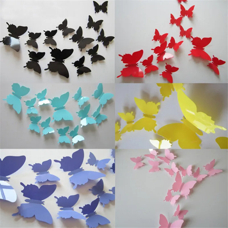24ks/veľa 3D motýľová nástenná nálepka pre domáce dekorácie DIY motýľov chladničky slepky na izbu dekorácie DECORÁCIA Svadobný dekor