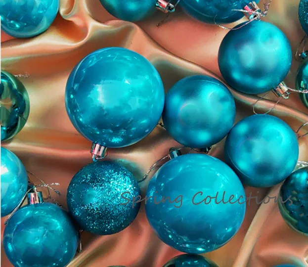 24ks/veľa priemer.6/8cm Lake Blue Plast Plast vianočné dekorácie loptičky zavesenie vianočných guľôčok