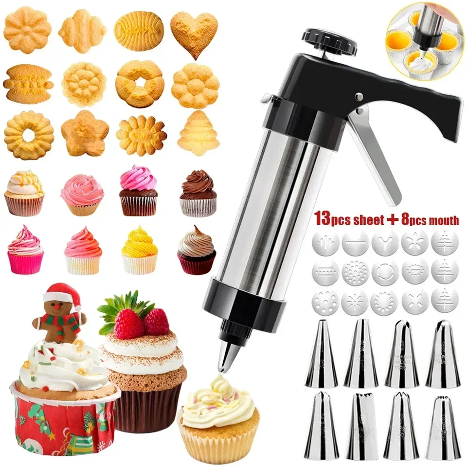 24ks z nehrdzavejúcej ocele Cookie Press Gun Set DIY ručné sušienky koláče potrubné trysky