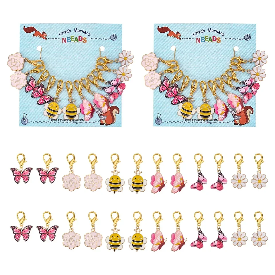24ks zliatiny zliatiny Smallové včely a kvetiny a motýľové kúzlo Uzamykacie šitené značky zošitia Zinok Zinok Lobster Claw Clasps Locking Stitch Marker