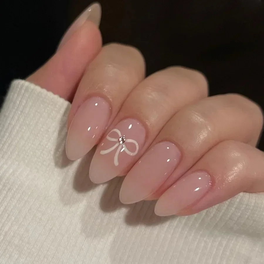 24p/set Artificial Acryl Recleyber Liss On Nails Art Tip francúzsky balet mandľové falošné nechty stredná dĺžka nahý ružový falošný necht