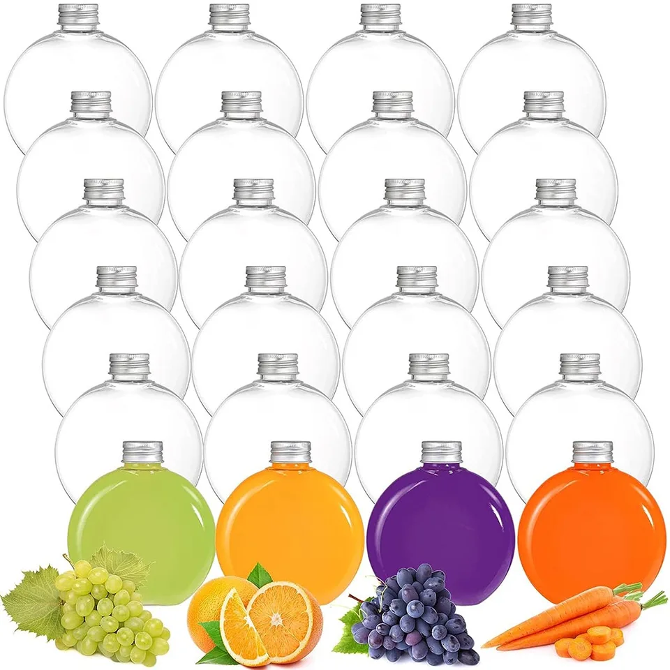 24pack 10 oz plastové fľaše Malé plastové fľaše Fľaše Opätovné použiteľné okrúhle ploché fľaše Mini fľaše s džúsmi