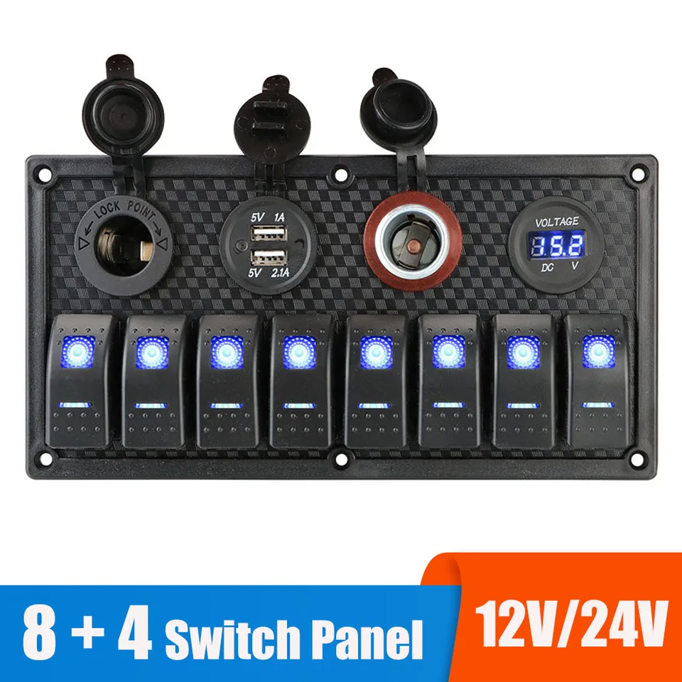 24V 12V spínací panel 8 tlačidlá automobilu prepínač USB Chargers Power Adapter Caravan Accessories pre lodný vozidlo Trailer Marine Marine
