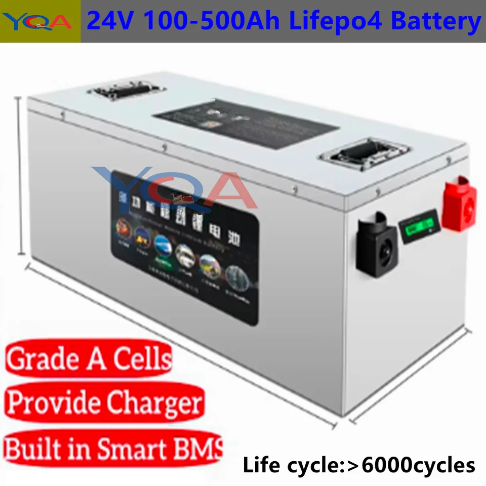 24V 200AH LifePo4 batéria 100AH ​​150AH 250AH 300AH 350AH 400AH 500AH Nabíjateľné pre 2000 W solárny systém UPS Trolling Motor