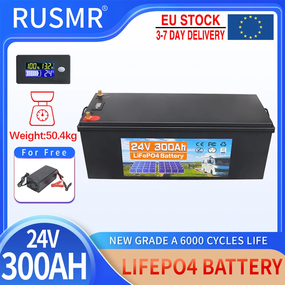 24V 300AH 250AH LIFEPO4 lítium fosforečnanu vstavaná batéria BMS 6000 cyklov pre RV Campers Golf CART Solar EÚ 7-dňové doručenie