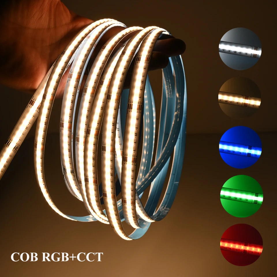 24V COB RGB+CCT LED pásma LEG Svetlo 2m 3m 5m 10m 6pin RGBCW Flexibilná dojateľná lampa s vysokou hustotou RA90 RA90 Lineárne osvetlenie bez bodu