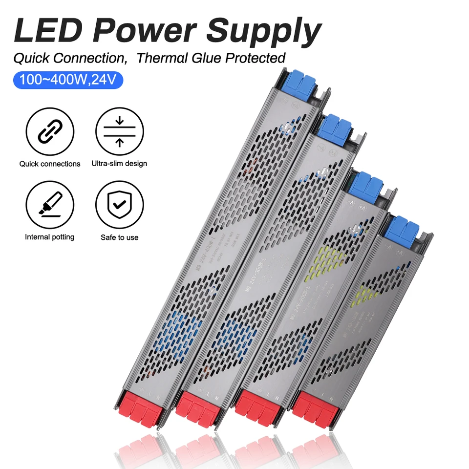 24V Super Slim LED Dodávka AC AC do DC Converter 100W 200W 300W 400W LED vodiča Vysoký kvalitný transformátor pre LED osvetlenie