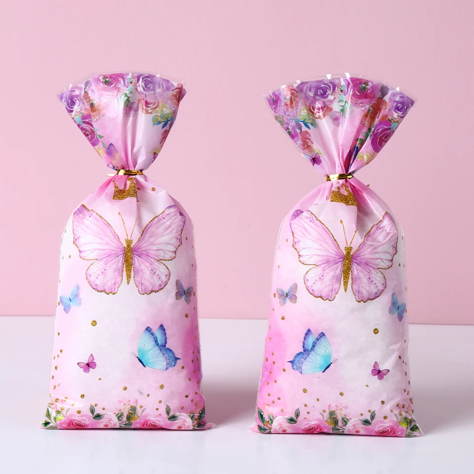 25/50/100 pcs Candy Bags Darčekové balenie vrecká sušienky Butterfly Narodeniny dekorácie Darček pre cukrovinky v taške pre bábätká Party Dodávky