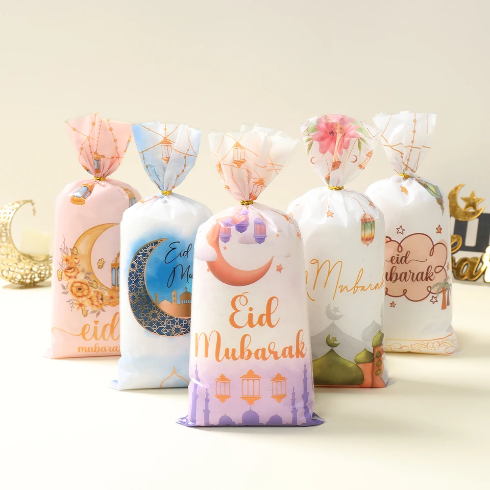 25/50/100 pcs Eid Mubarak Gift Balenie tašky plastové tašky na cukrovinky Kareem Ramadan Decor 2025 Islamské moslimské večierky