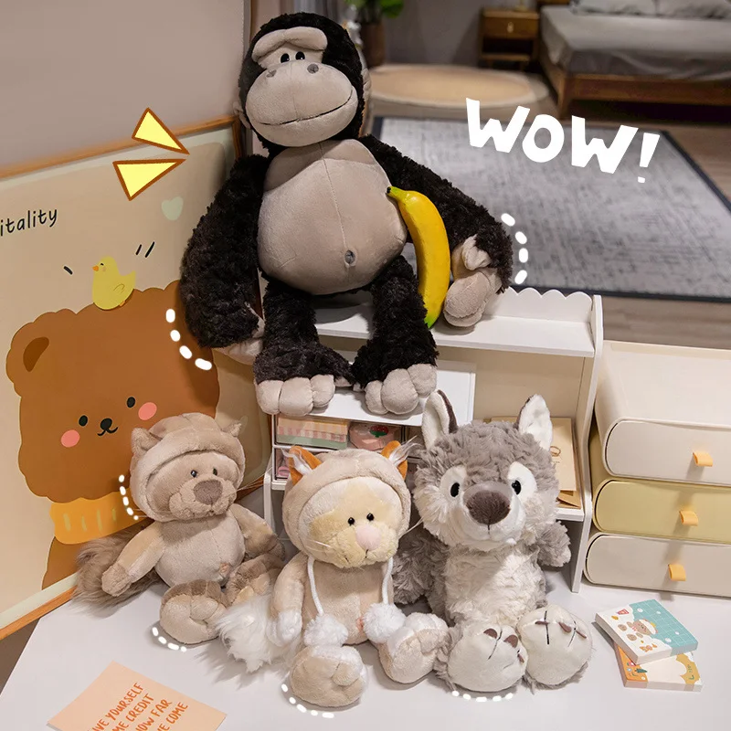 25-50 cm Krásna gorilla leopardová mačka vlk Peluche Fľdate mäkké zvieratá hračka Kawaii Cat Orangutan Dolls Pekné narodeniny darčeky
