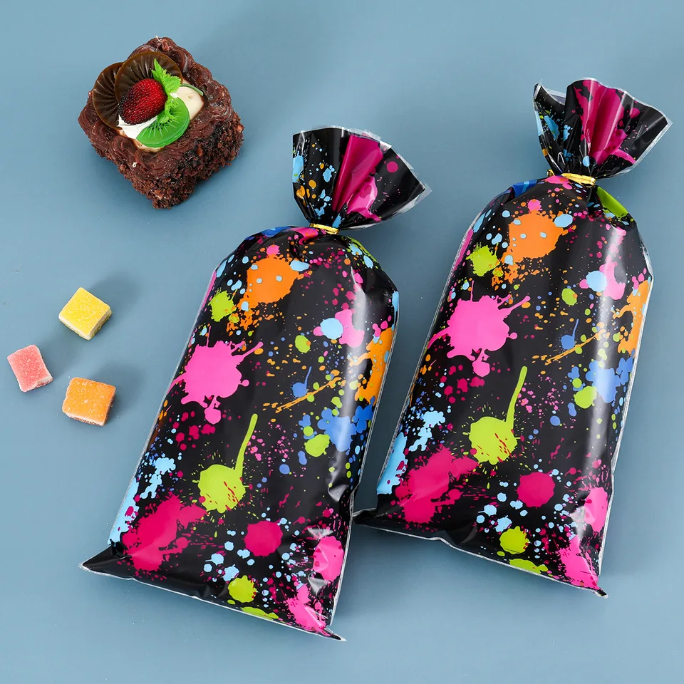 25/50ks Fluorescenčný tematický Art Graffiti Candy Bag Gift Balenie Bath Glow Birthday Party Supplies Svadobná detská sprcha Darčeková taška