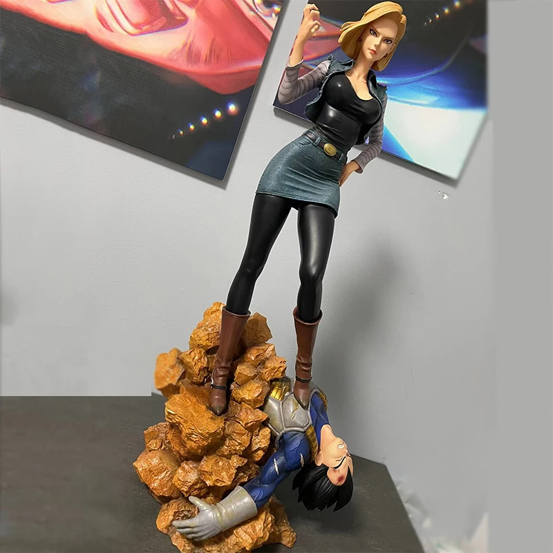 25 cm Anime Dragon Ball Figures Super Saiyan Vegeta Action Figure vs Android 18 Figurine GK Battle Scene Model PVC Collection Collection Toy