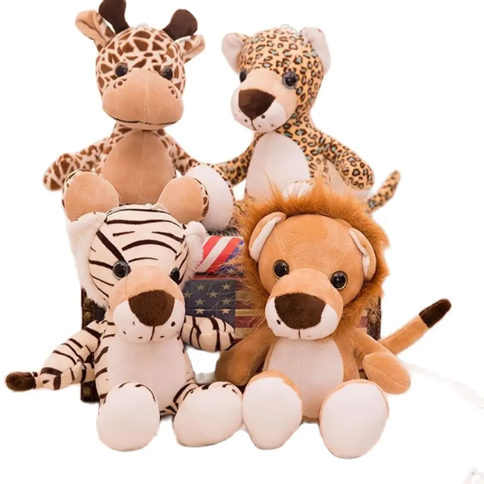 25 cm Nové roztomilé lesné zviera plyšové plyšové hračky džungľa Tiger Deer Leopard Lion Doll Svadobná hádzanie Deti vianočné darčekové prísavky