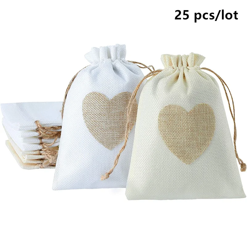 25 ks/veľa srdca Sharp Jute Replace Bags vianočný večierok Nový rok Veľkonočný darček Svadobné vrecká 8x10/10x14/13x18cm